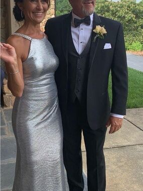 Betsy & Adams Silver Embellished-Strap Gown